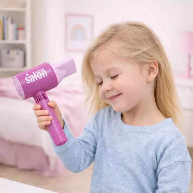 LEAN TOYS Set de peluquería infantil - secador de pelo de juguete, espejo, peine y accesorios - set de belleza de juego de rol para niños a partir de 3 años