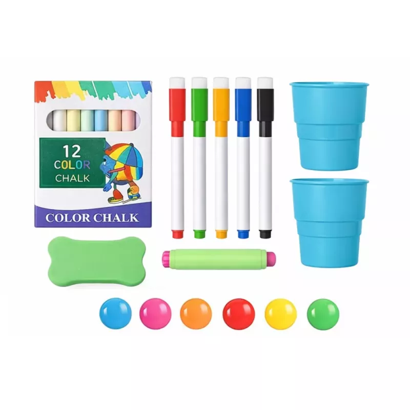 LEAN TOYS Pizarra blanca magnética de doble cara con imanes y tiza, 48 piezas