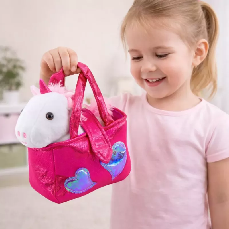 LEAN TOYS Peluche unicornio en bolsa, blanco, 25 cm