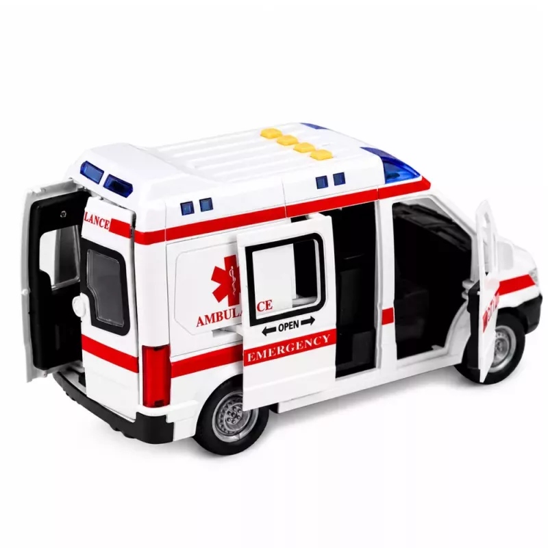 LEAN TOYS Ambulancia camilla con luces y sonidos blanca 1:10