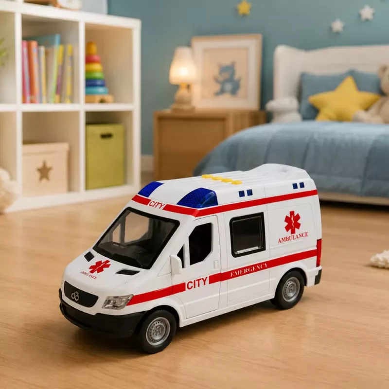 LEAN TOYS Ambulancia camilla con luces y sonidos blanca 1:10