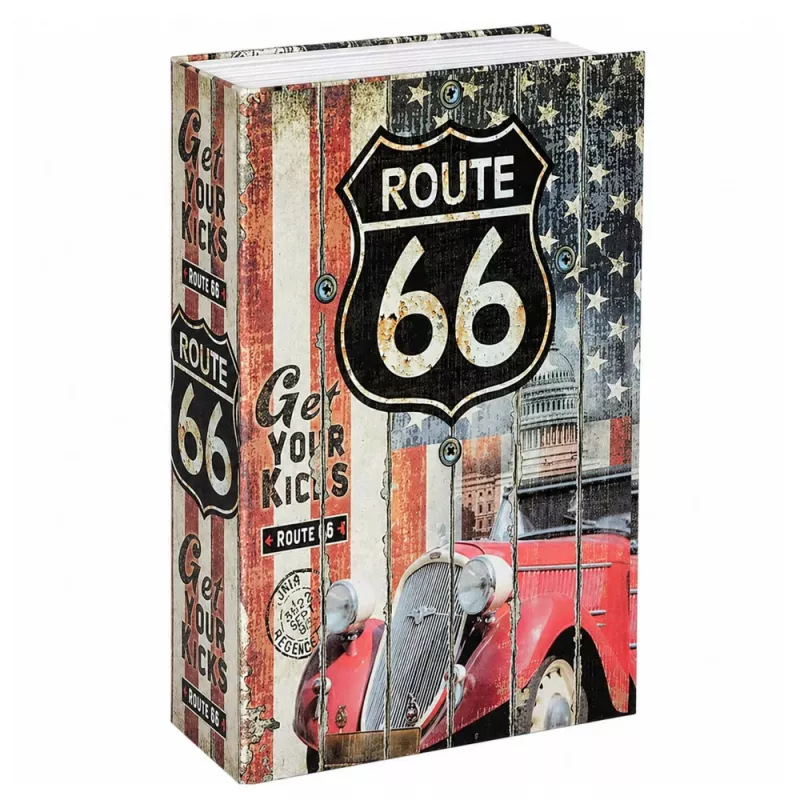 LEAN TOYS Caja fuerte libro con llave caja de caudales pequeña Route 66