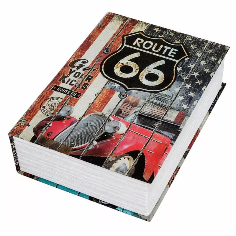 LEAN TOYS Caja fuerte libro con llave caja de caudales pequeña Route 66