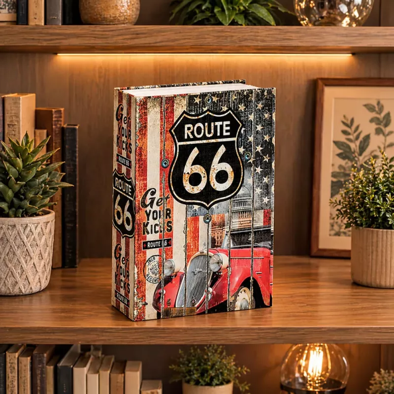 LEAN TOYS Caja fuerte libro con llave caja de caudales pequeña Route 66 Large