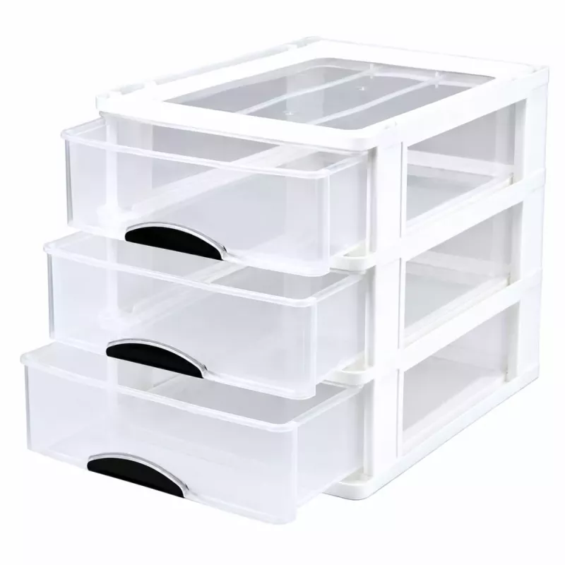 LEAN Organizador multifunción 3 cajones recipiente de plástico blanco