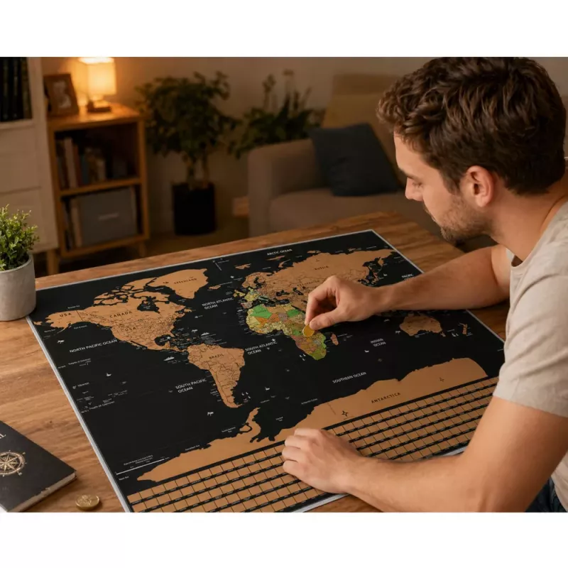LEAN Póster rascable mapa del mundo para viajeros 82 x 59 cm