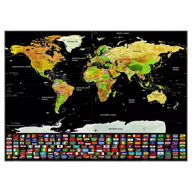 LEAN Póster rascable mapa del mundo para viajeros 82 x 59 cm
