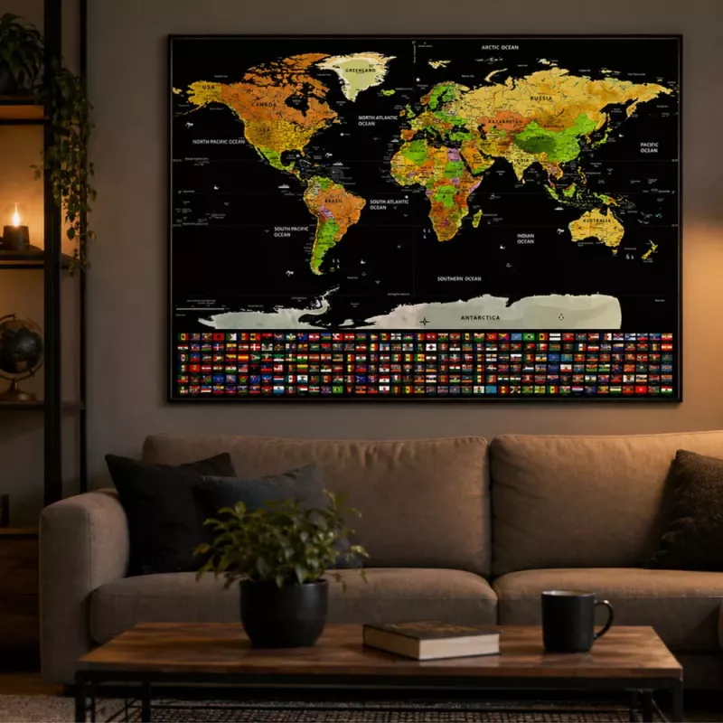 LEAN Póster rascable mapa del mundo para viajeros 82 x 59 cm