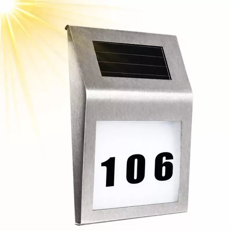 LEAN Lámpara de pared LED solar con iluminación de número de casa acero inoxidable