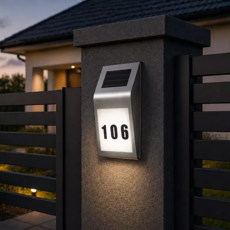 LEAN Lámpara de pared LED solar con iluminación de número de casa acero inoxidable