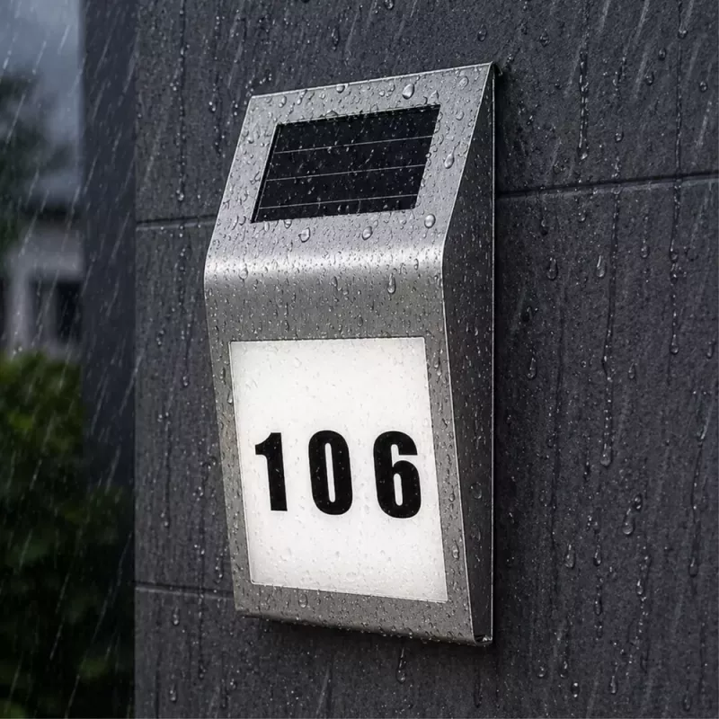 LEAN Lámpara de pared LED solar con iluminación de número de casa acero inoxidable