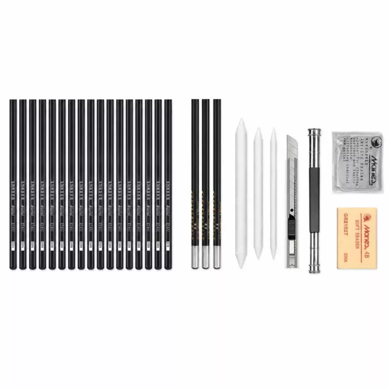 LEAN Set profesional de dibujo lápices de dibujo accesorios estuche 31 uds.