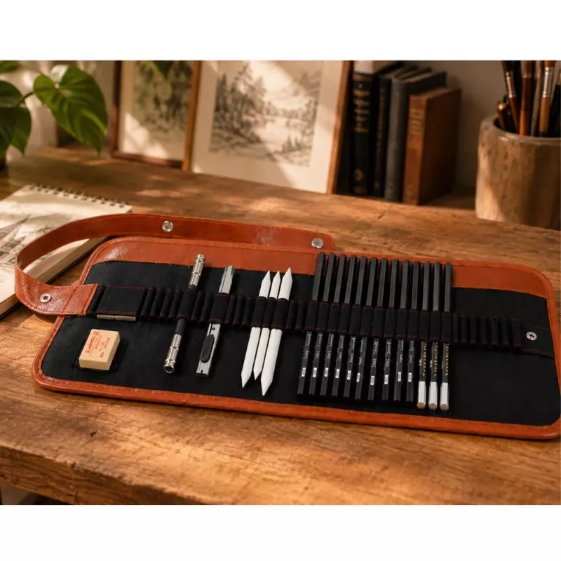 LEAN Set profesional de dibujo lápices de dibujo accesorios estuche 31 uds.