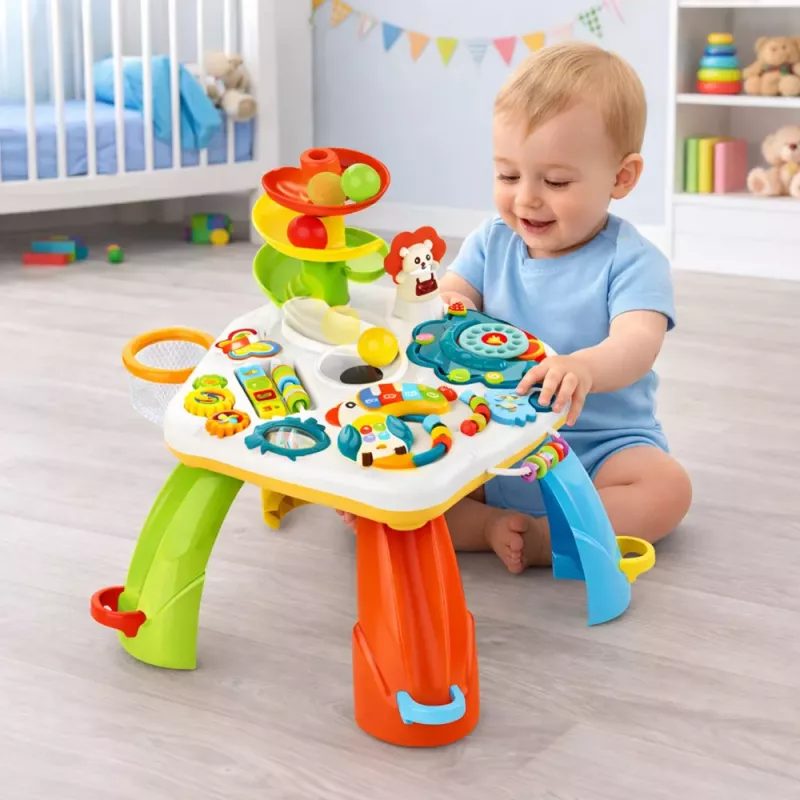 LEAN TOYS Mesa de aprendizaje piano interactivo tobogán para bolas móvil eléctrico