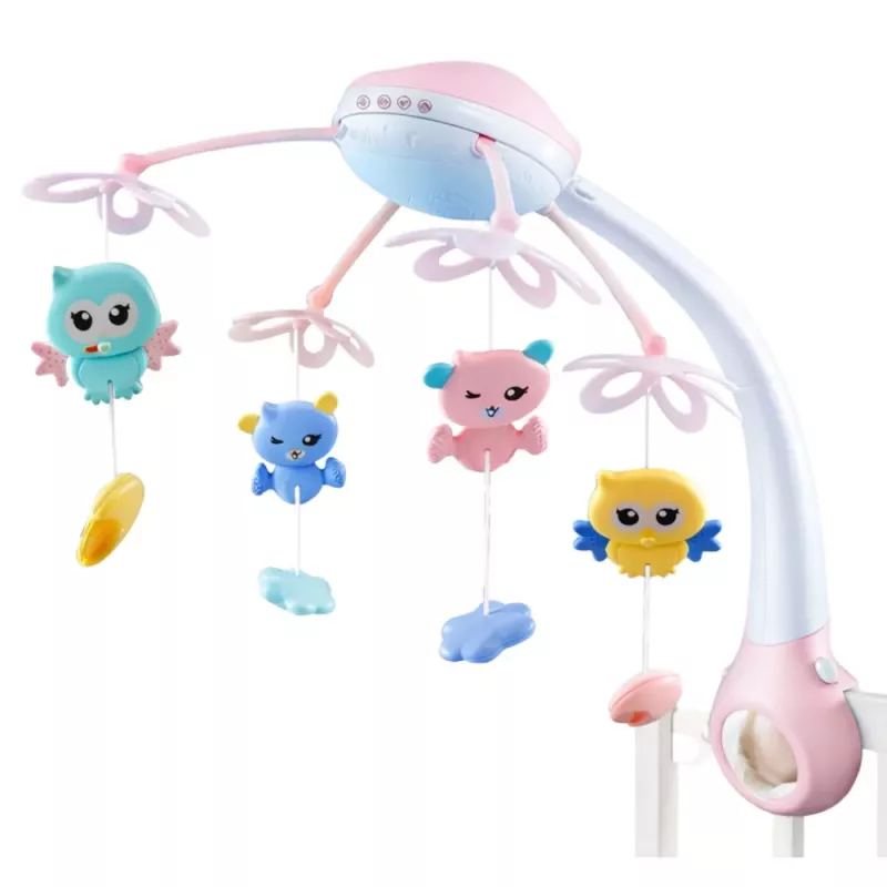 LEAN TOYS Proyector cuna carrusel 2 en 1 melodías sonidos de animales mando a distancia rosa