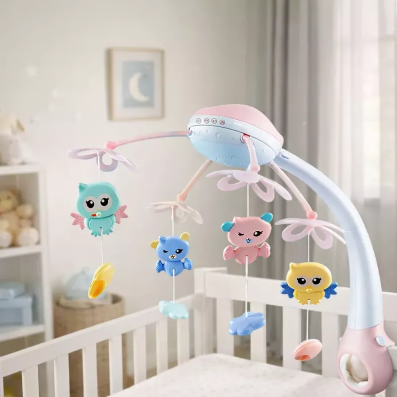 LEAN TOYS Proyector cuna carrusel 2 en 1 melodías sonidos de animales mando a distancia rosa