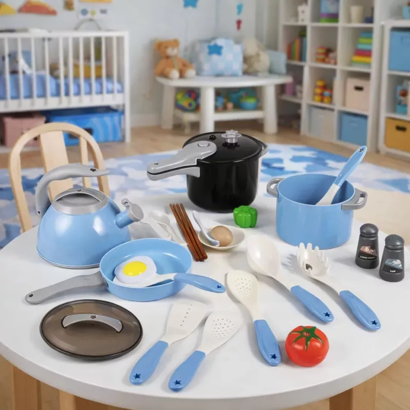 LEAN TOYS Set de utensilios de cocina ollas sartén cazo accesorios azul 32 piezas