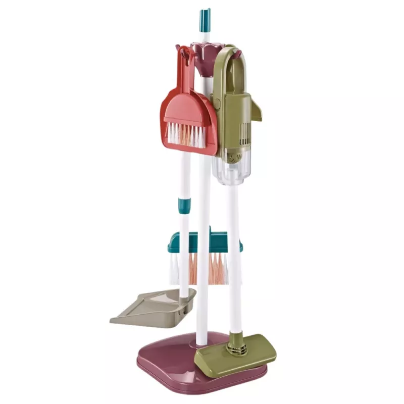 LEAN TOYS Set de limpieza infantil con carrito, mopa, cubo, aspirador, 26 piezas