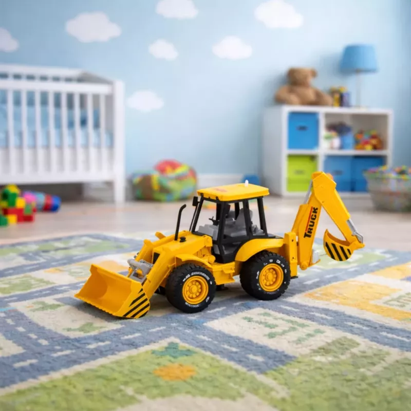 LEAN TOYS Maquinaria de construcción excavadora cargadora bulldozer con motor, luces, sonidos - amarillo