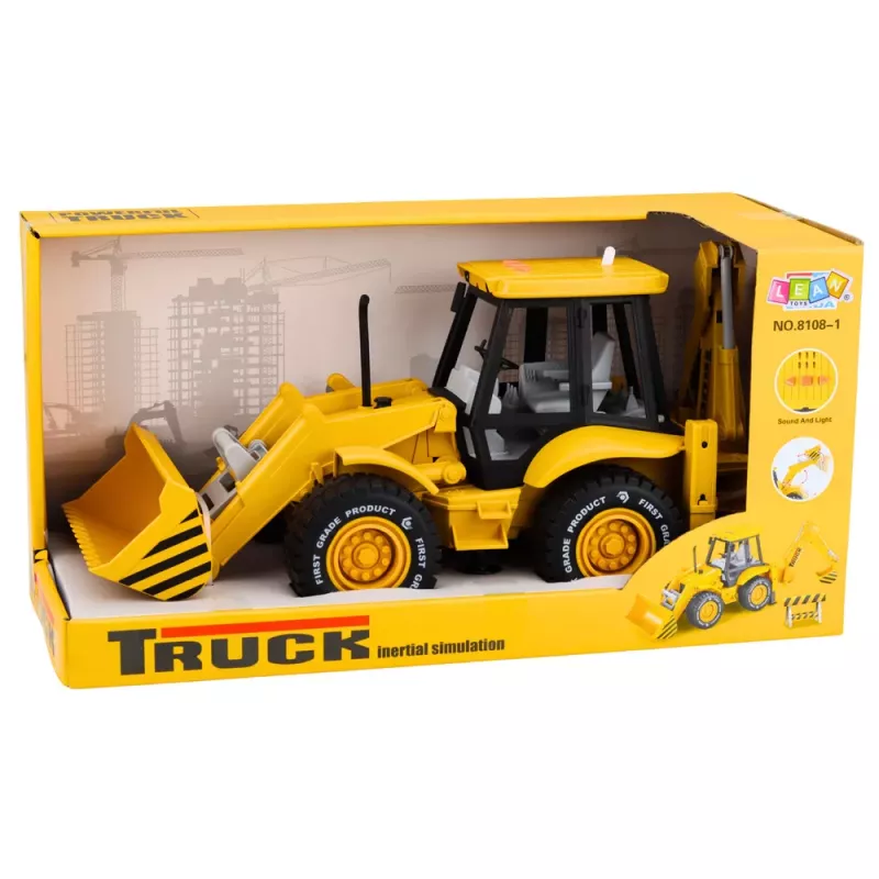 LEAN TOYS Maquinaria de construcción excavadora cargadora bulldozer con motor, luces, sonidos - amarillo