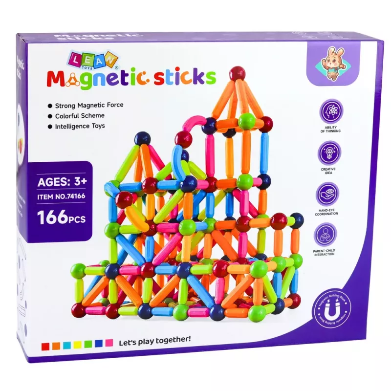 LEAN TOYS Set de barras de construcción magnéticas, creativo, multicolor, 166 piezas