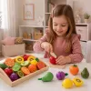 LEAN TOYS Set de corte de fruta de madera con cuchillo magnético de seguridad y tabla