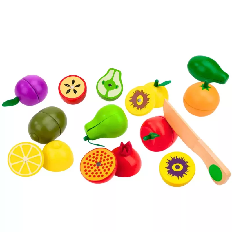 LEAN TOYS Set de corte de fruta de madera con cuchillo magnético de seguridad y tabla