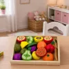 LEAN TOYS Set de corte de fruta de madera con cuchillo magnético de seguridad y tabla