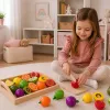 LEAN TOYS Set de corte de fruta de madera con cuchillo magnético de seguridad y tabla