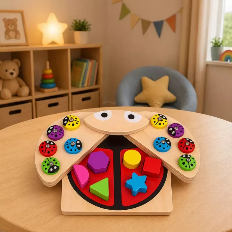 LEAN TOYS Juego de atrapar mariquitas de madera puzzle educativo clasificador de mariquitas