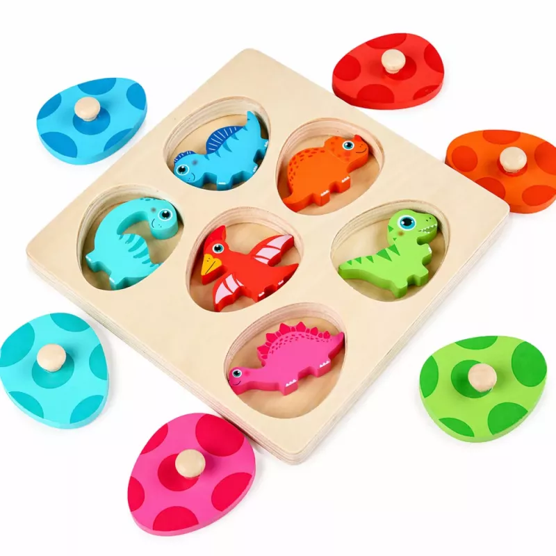 LEAN TOYS Puzzle de madera dinosaurios en huevos juego educativo de memoria