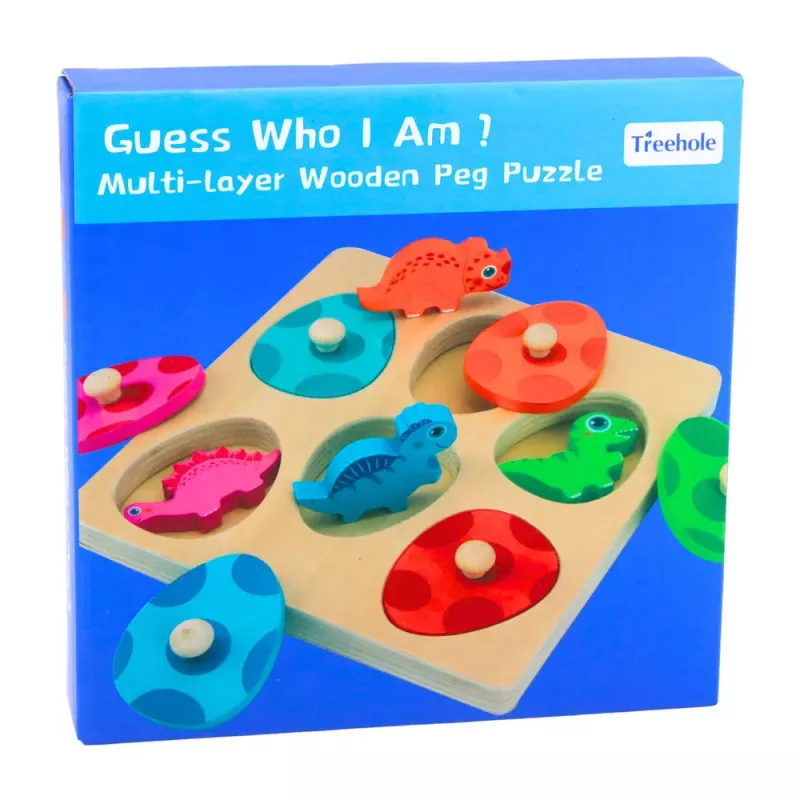 LEAN TOYS Puzzle de madera dinosaurios en huevos juego educativo de memoria