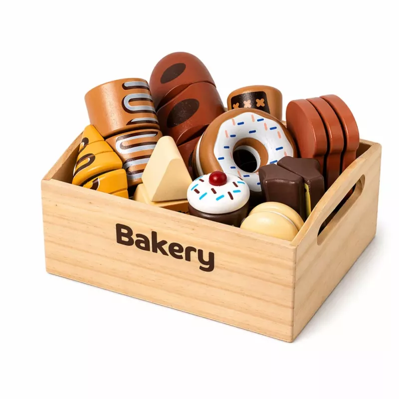 LEAN TOYS Set de mini panadería de madera con pan y velcro en caja 10 uds.