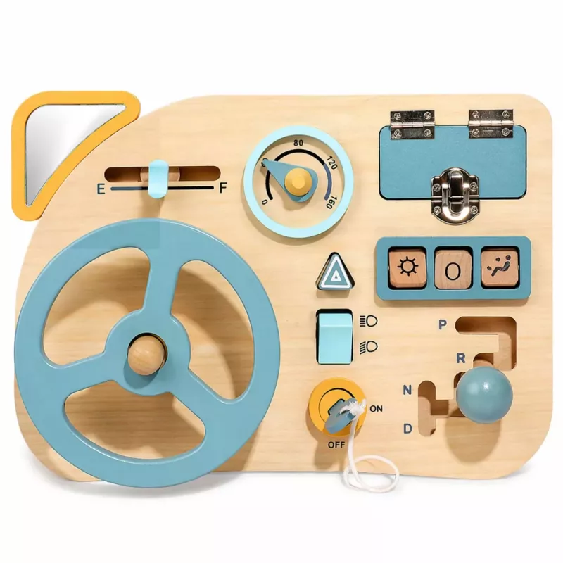 LEAN TOYS Tablero de motricidad de madera sensorial volante interruptores palancas