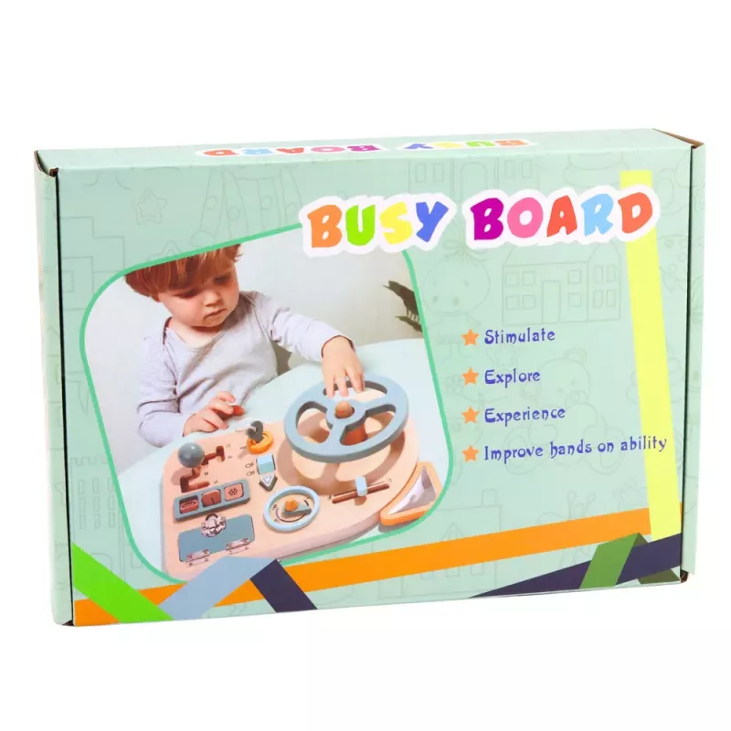 LEAN TOYS Tablero de motricidad de madera sensorial volante interruptores palancas