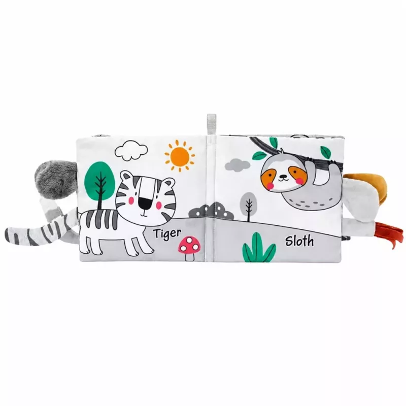 LEAN TOYS Libro sensorial de tela con elefante que cruje y chirría, gris