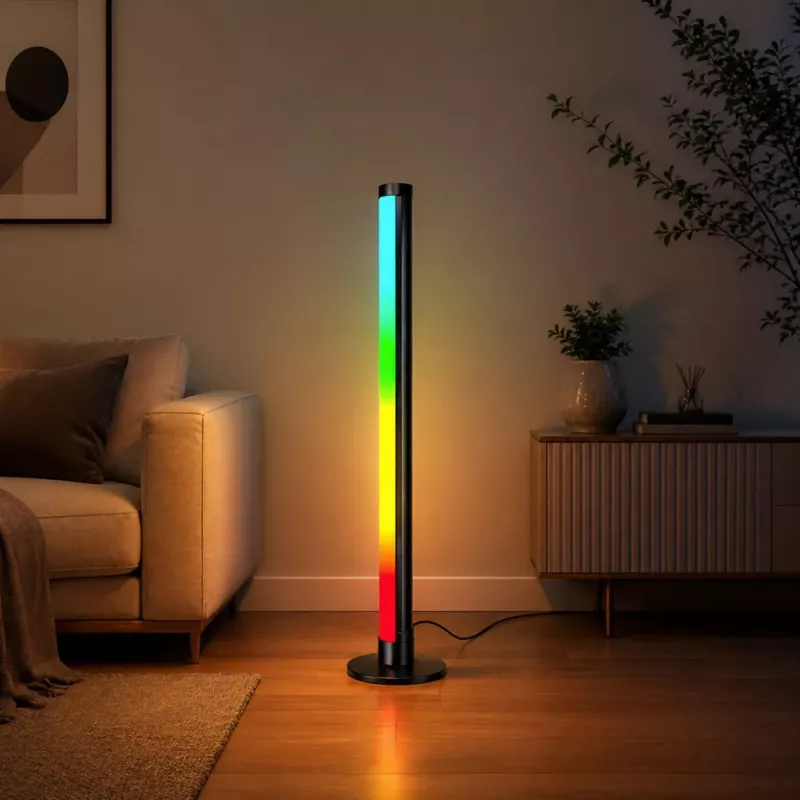 LEAN Lámpara de pie de esquina LED RGB con modo música, mando a distancia, app, 90 cm