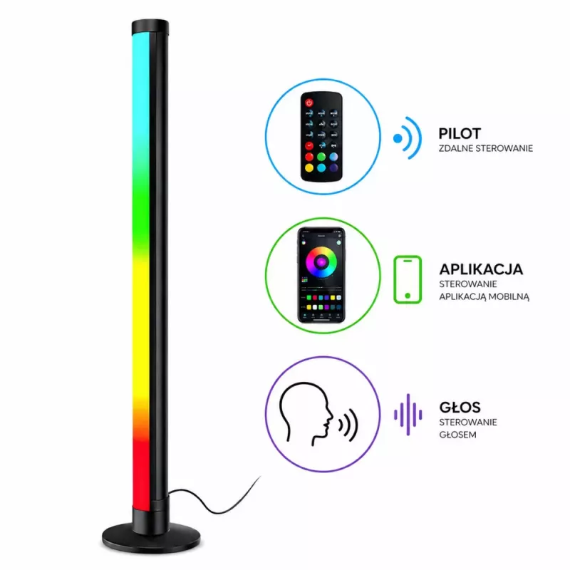 LEAN Lámpara de pie de esquina LED RGB con modo música, mando a distancia, app, 90 cm
