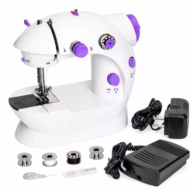 LEAN Mini máquina de coser con luz LED, portátil, 2 modos, accesorios, pedal