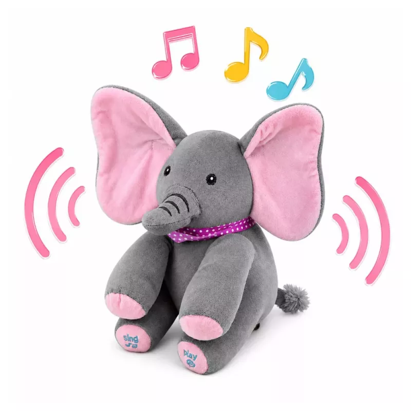 LEAN TOYS Peluche elefante interactivo mueve orejas toca melodías juego cucú