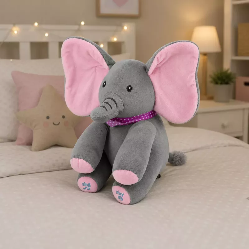 LEAN TOYS Peluche elefante interactivo mueve orejas toca melodías juego cucú