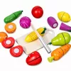 LEAN TOYS Set de tabla de cortar frutas y verduras de madera cuchillo de seguridad cubo 13 piezas