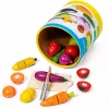 LEAN TOYS Set de tabla de cortar frutas y verduras de madera cuchillo de seguridad cubo 13 piezas