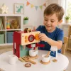LEAN TOYS Set de cafetera de madera pequeña barista tazas accesorios