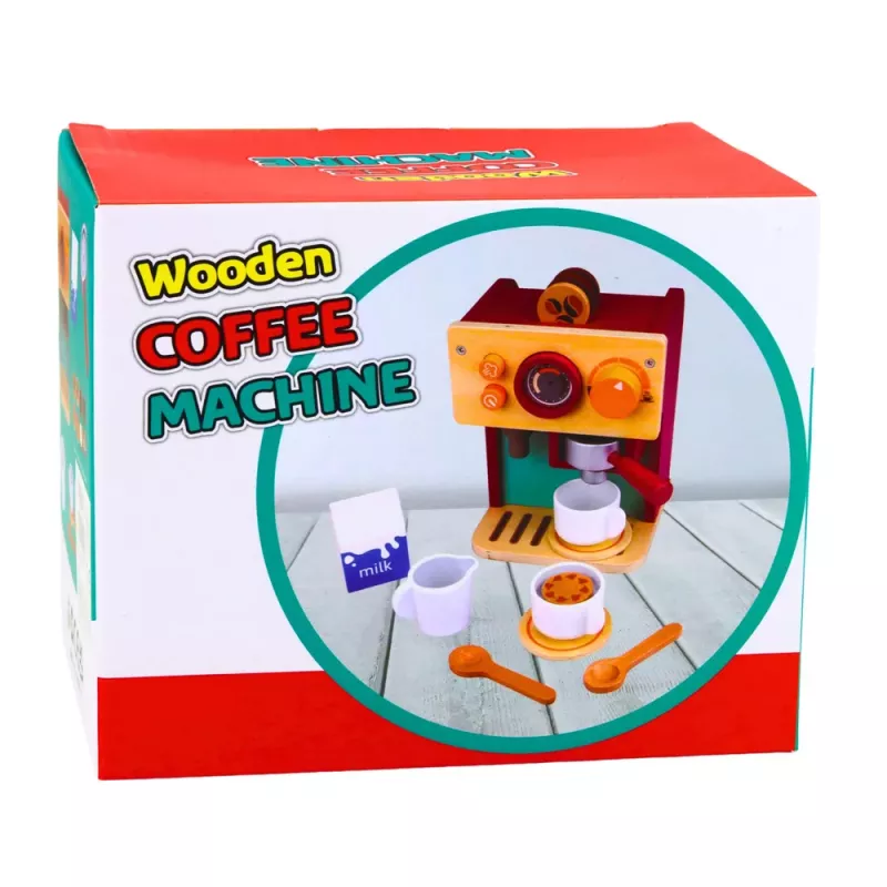 LEAN TOYS Set de cafetera de madera pequeña barista tazas accesorios