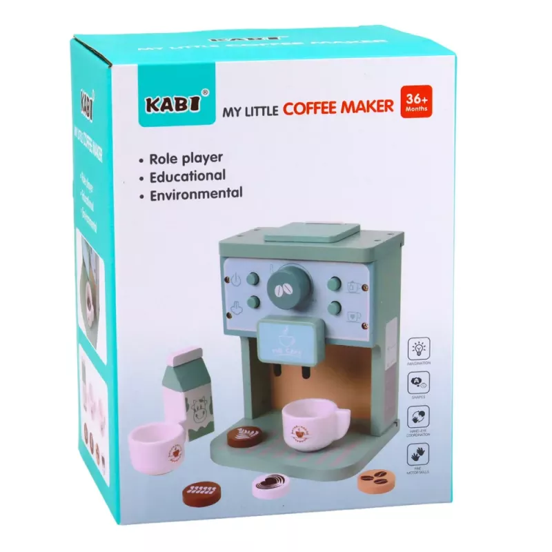 LEAN TOYS Set de cafetera de madera con tazas, leche y accesorios para niños