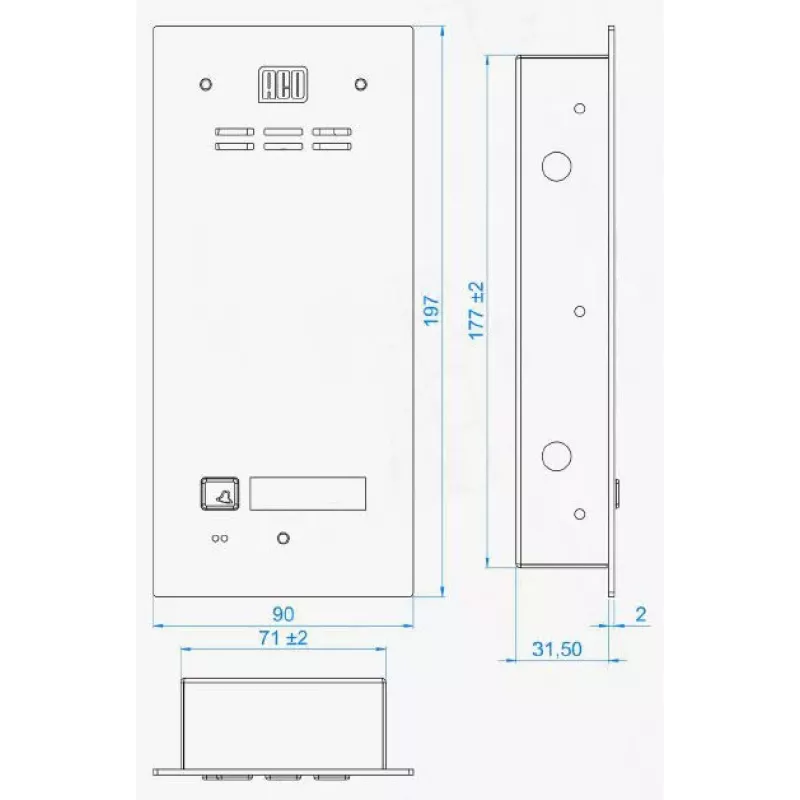 ACO FAM-P-1NPACC Estación de puerta empotrable con lector RFID para 1 usuario, plata