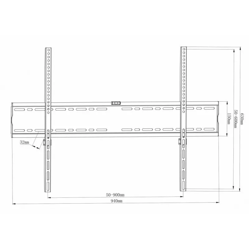 ART AR-95 soporte de pared fijo para TV para pantallas de 55-100 pulgadas, capacidad de carga 140 kg, VESA 900x600, perfil 33 mm, negro