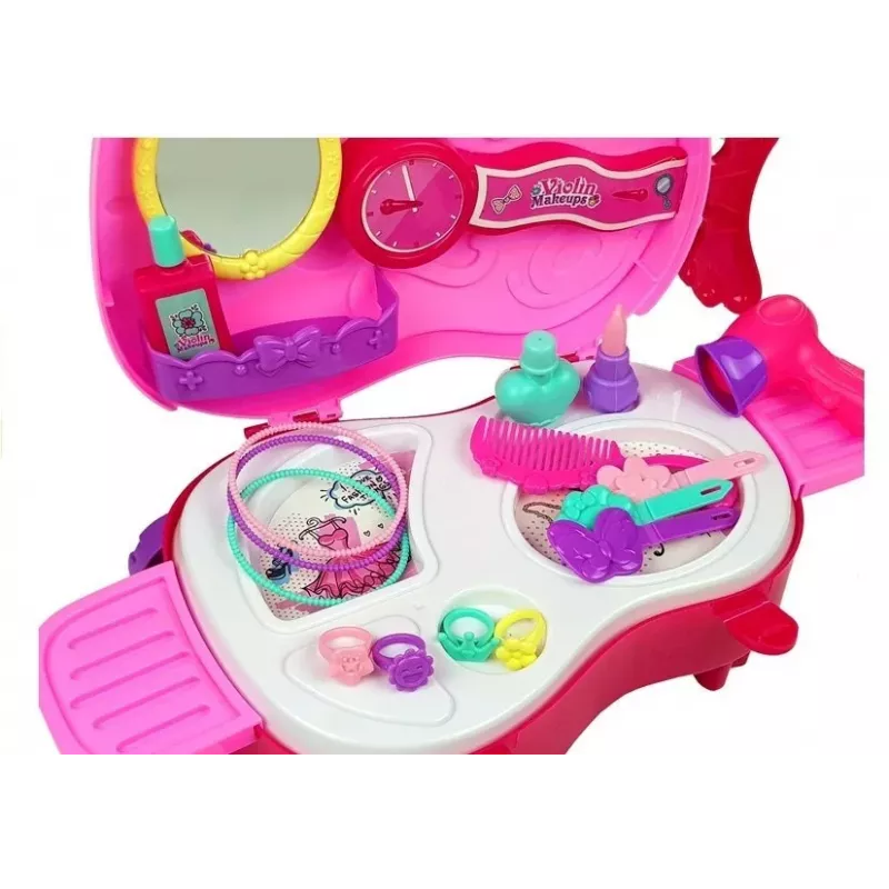 LEAN TOYS Tocador portátil con diseño de estuche de violín con espejo - Maletín de tocador de piel sintética Negro