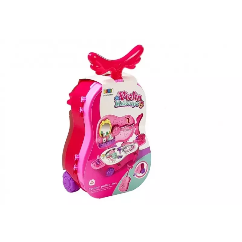 LEAN TOYS Tocador portátil con diseño de estuche de violín con espejo - Maletín de tocador de piel sintética Negro